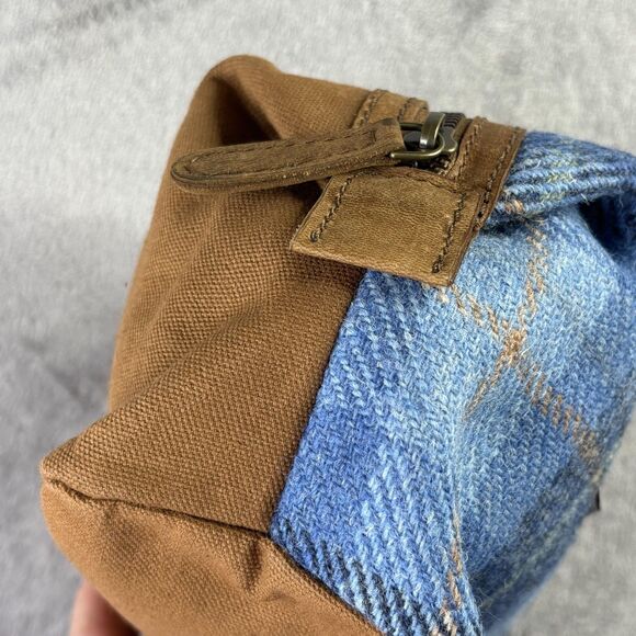 British Bag Company Harris Tweed Wash Bag Dopp Kit Travel Blue Plaid Leather 8x6 - Picture 6 of 15